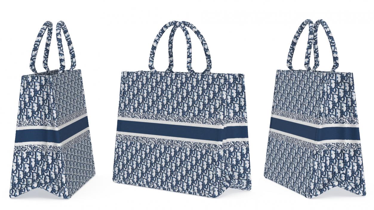 Embroidery Book Tote Bag Blue 3D model