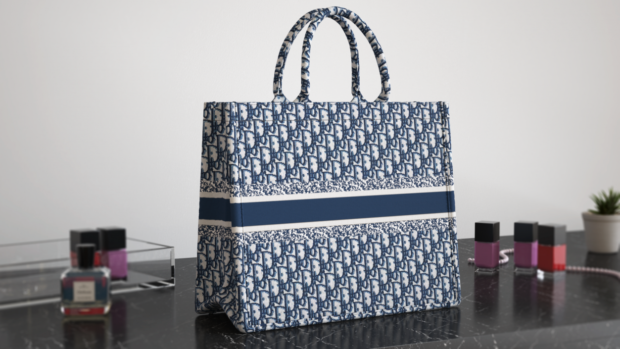 Embroidery Book Tote Bag Blue 3D model