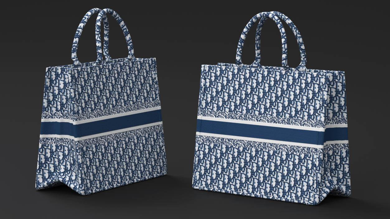 Embroidery Book Tote Bag Blue 3D model