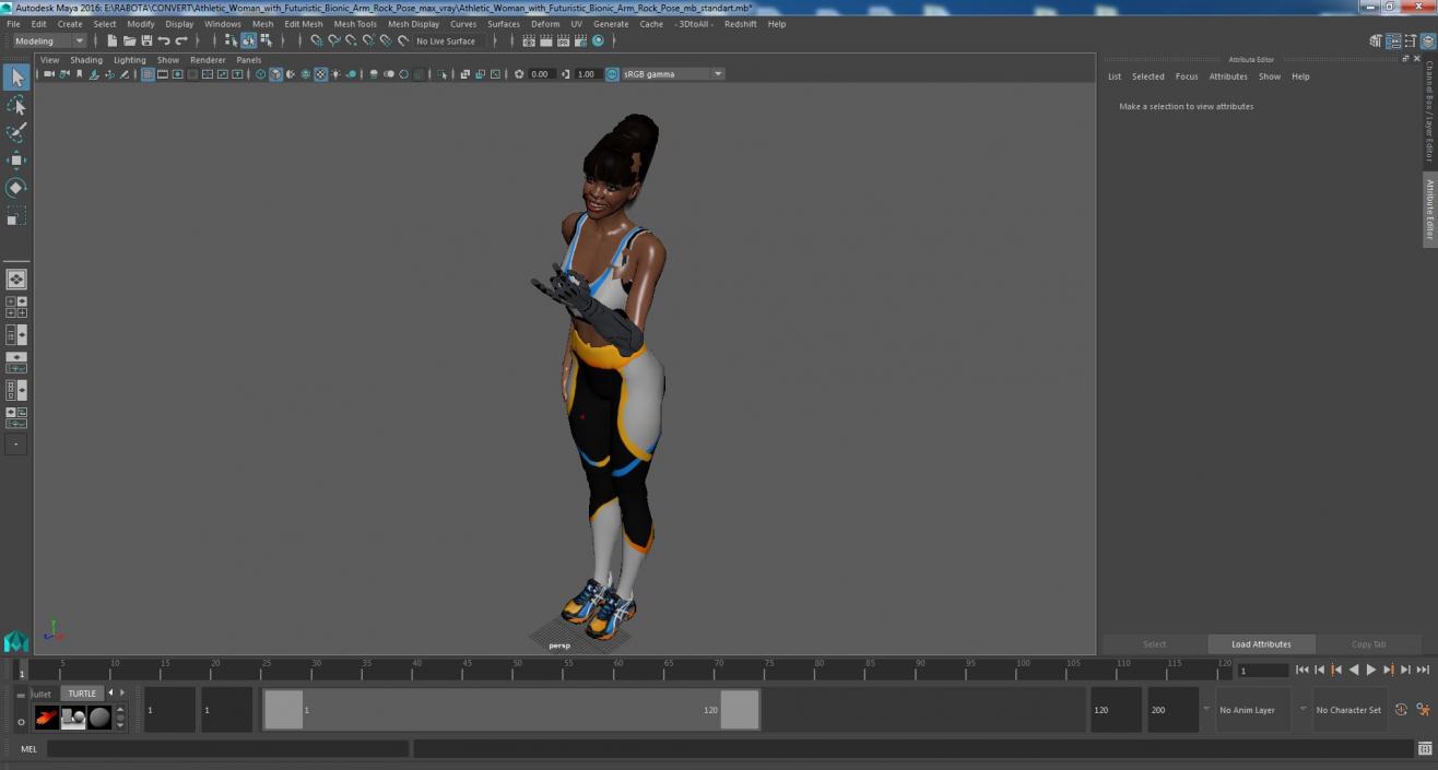 3D Athletic Woman with Futuristic Bionic Arm Rock Pose