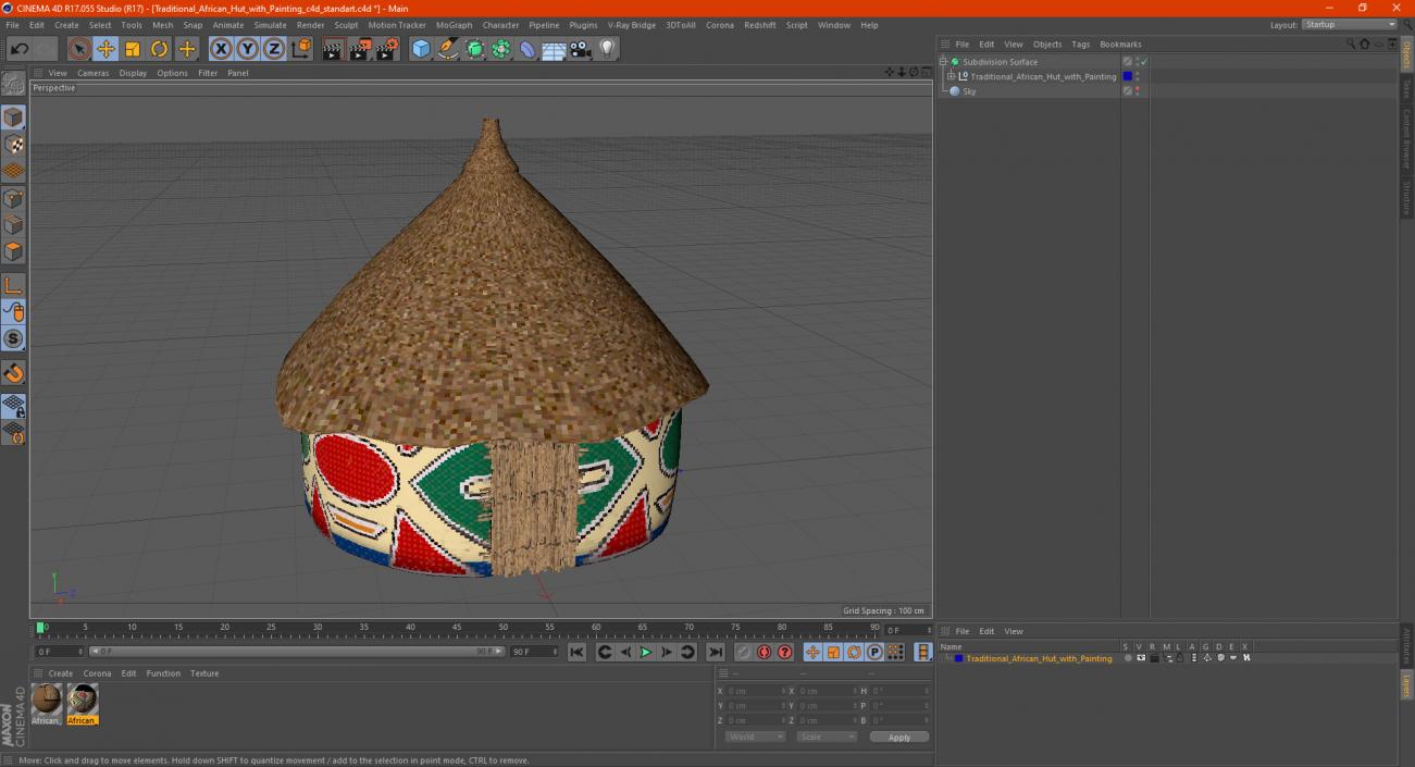 Traditional African Hut with Painting 3D