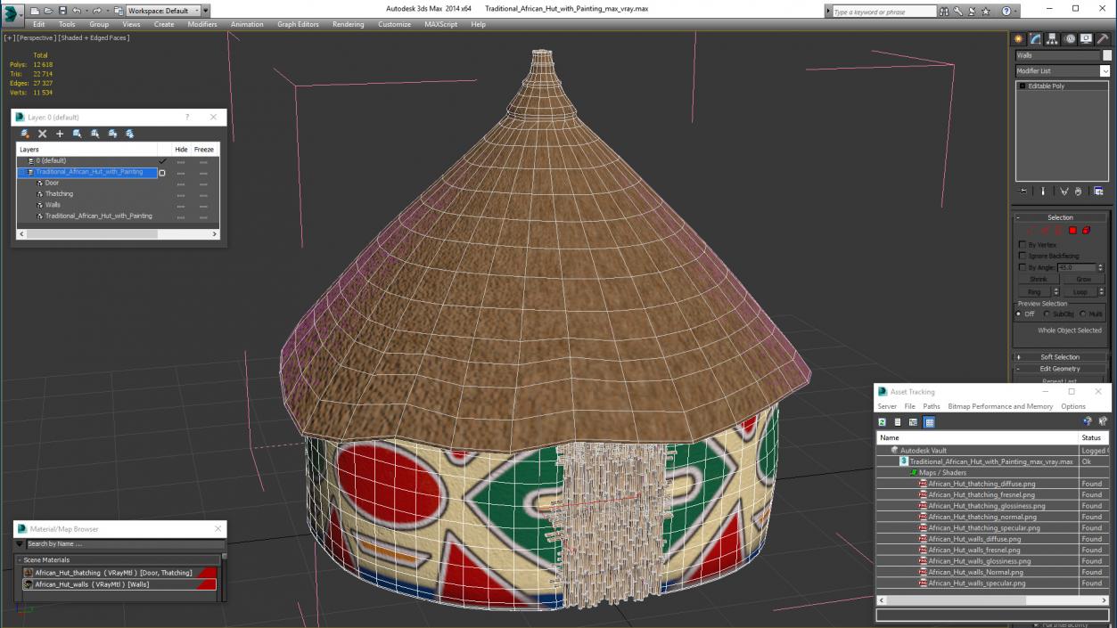 Traditional African Hut with Painting 3D