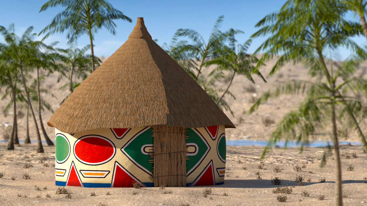 Traditional African Hut with Painting 3D