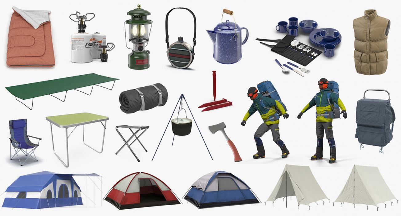 3D Camping 3D Models Collection with Man Traveler