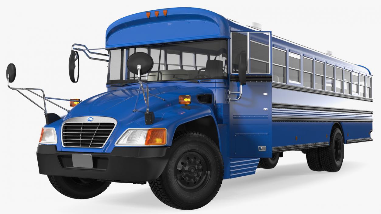 3D Blue Bird Commercial Bus Rigged