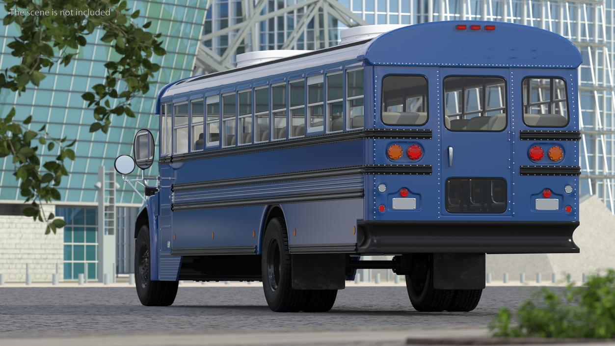 3D Blue Bird Commercial Bus Rigged