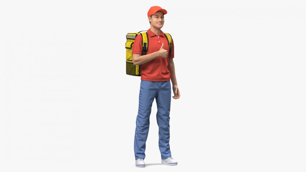 3D Food Delivery Man Thumbs Up Pose Fur