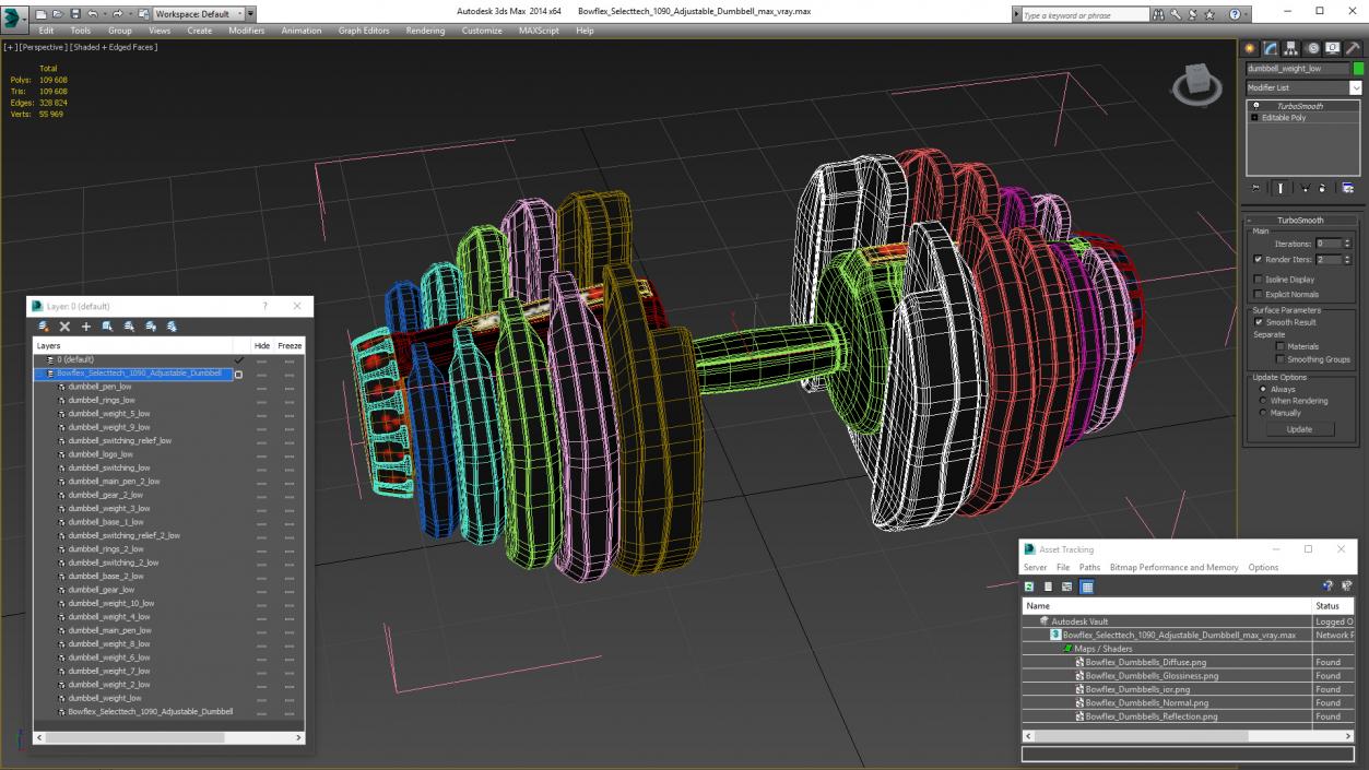 3D Bowflex Selecttech 1090 Adjustable Dumbbell model