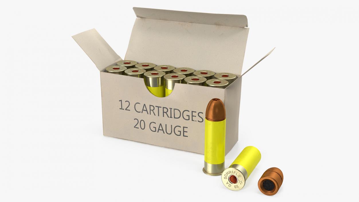 3D Box of 20 Gauge Shotgun Slug Ammo model