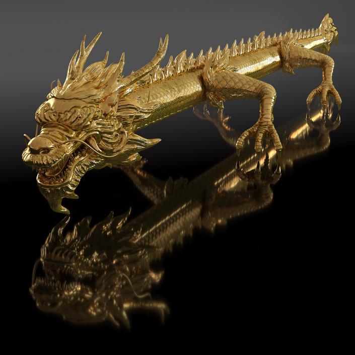 3D Golden Chinese Dragon Rigged model