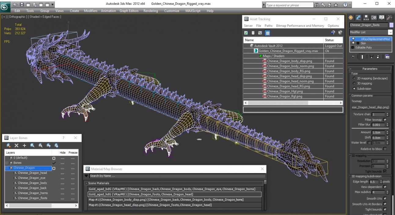 3D Golden Chinese Dragon Rigged model