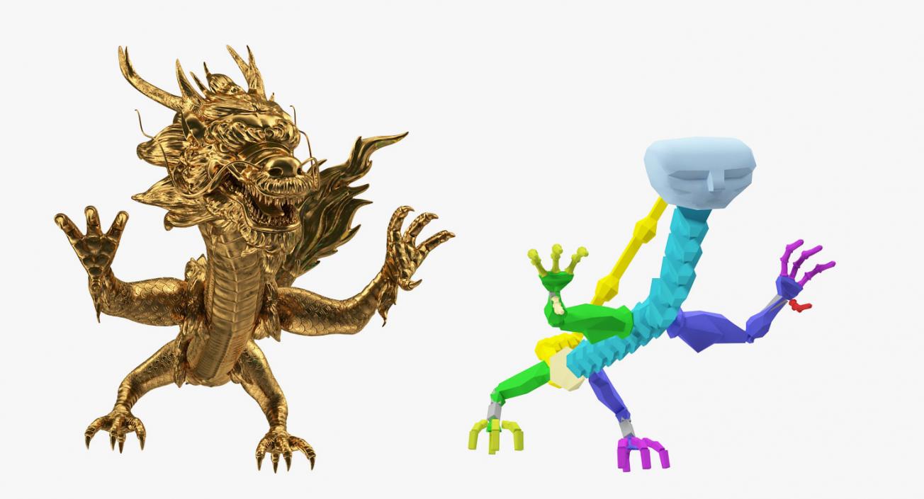 3D Golden Chinese Dragon Rigged model