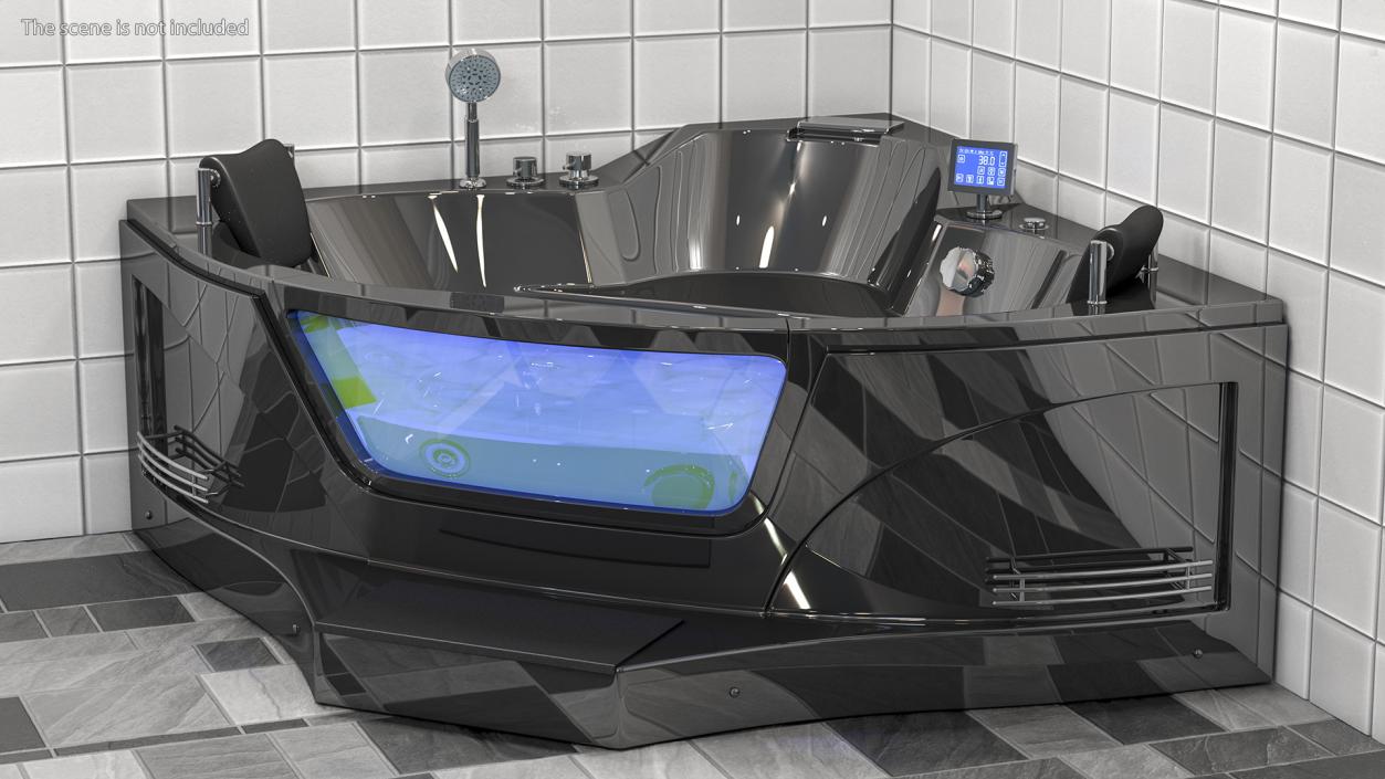 Modern Whirlpool Corner Bathtub Black 3D