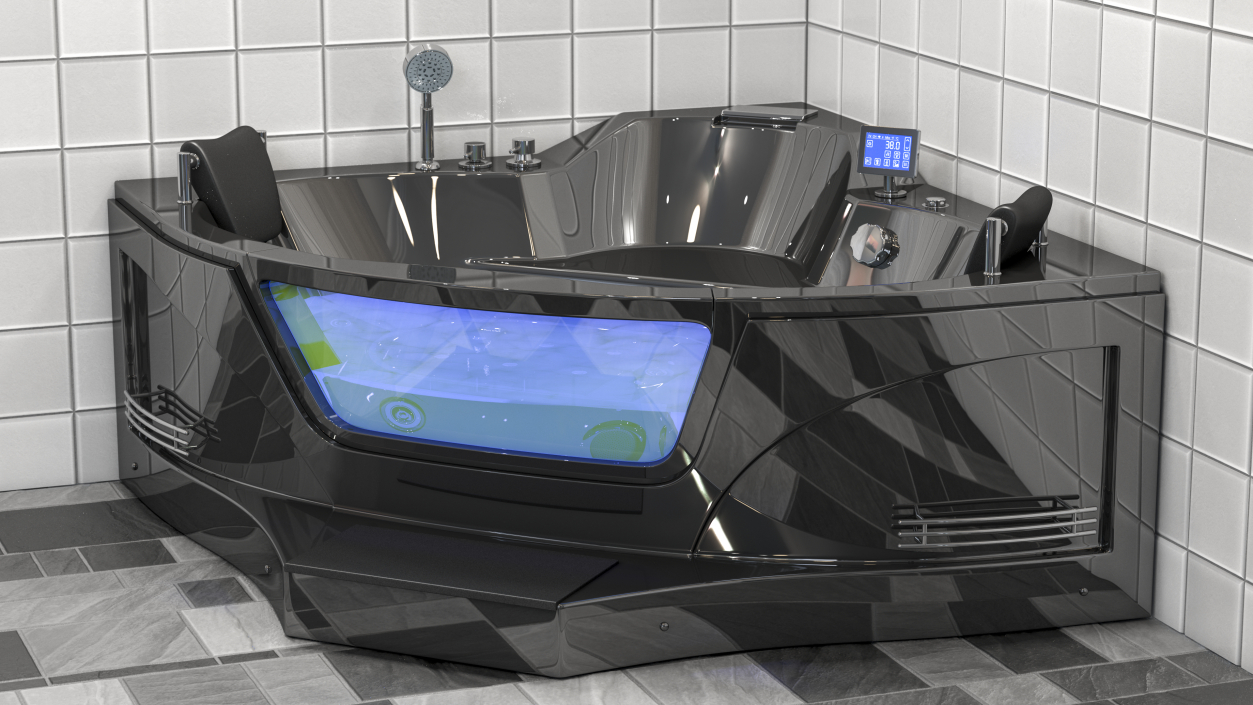 Modern Whirlpool Corner Bathtub Black 3D