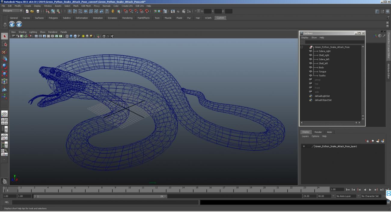 3D model Green Python Snake Attack Pose