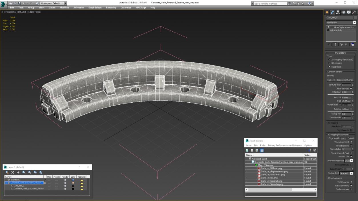 Concrete Curb Rounded Section 3D model