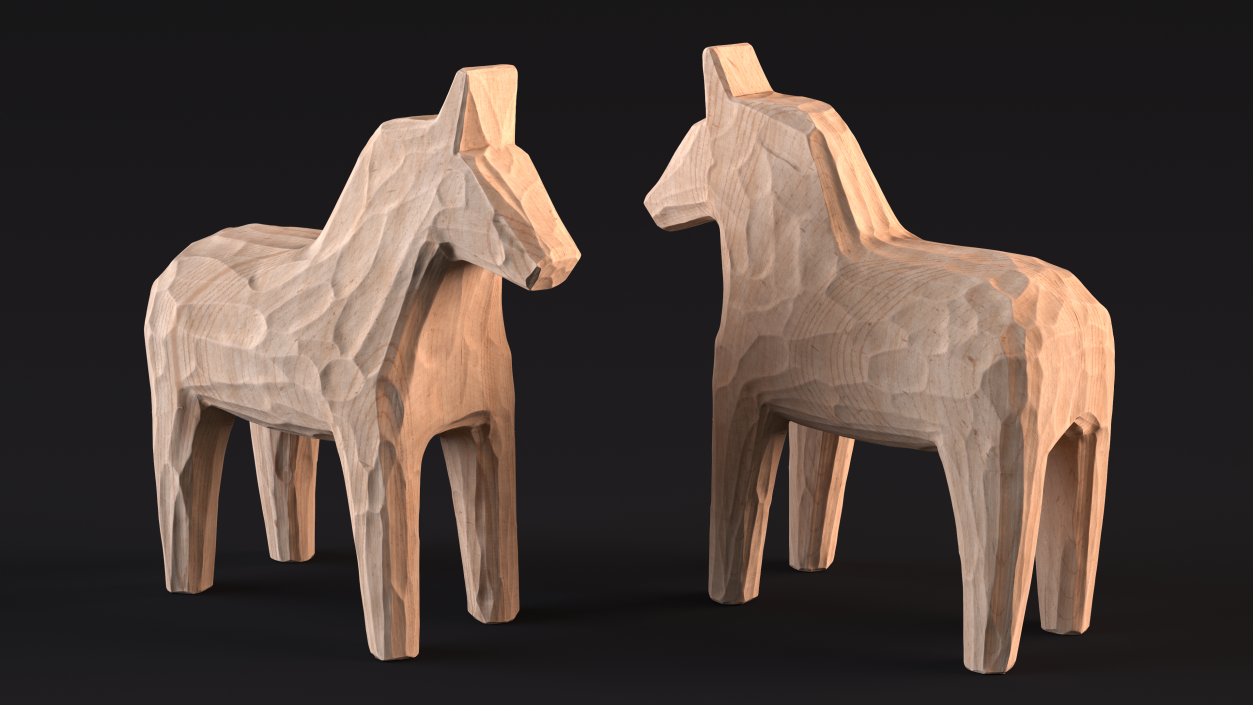 3D Carved Folk Wooden Horse Statue