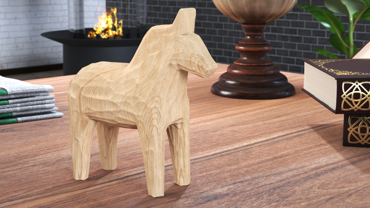 3D Carved Folk Wooden Horse Statue