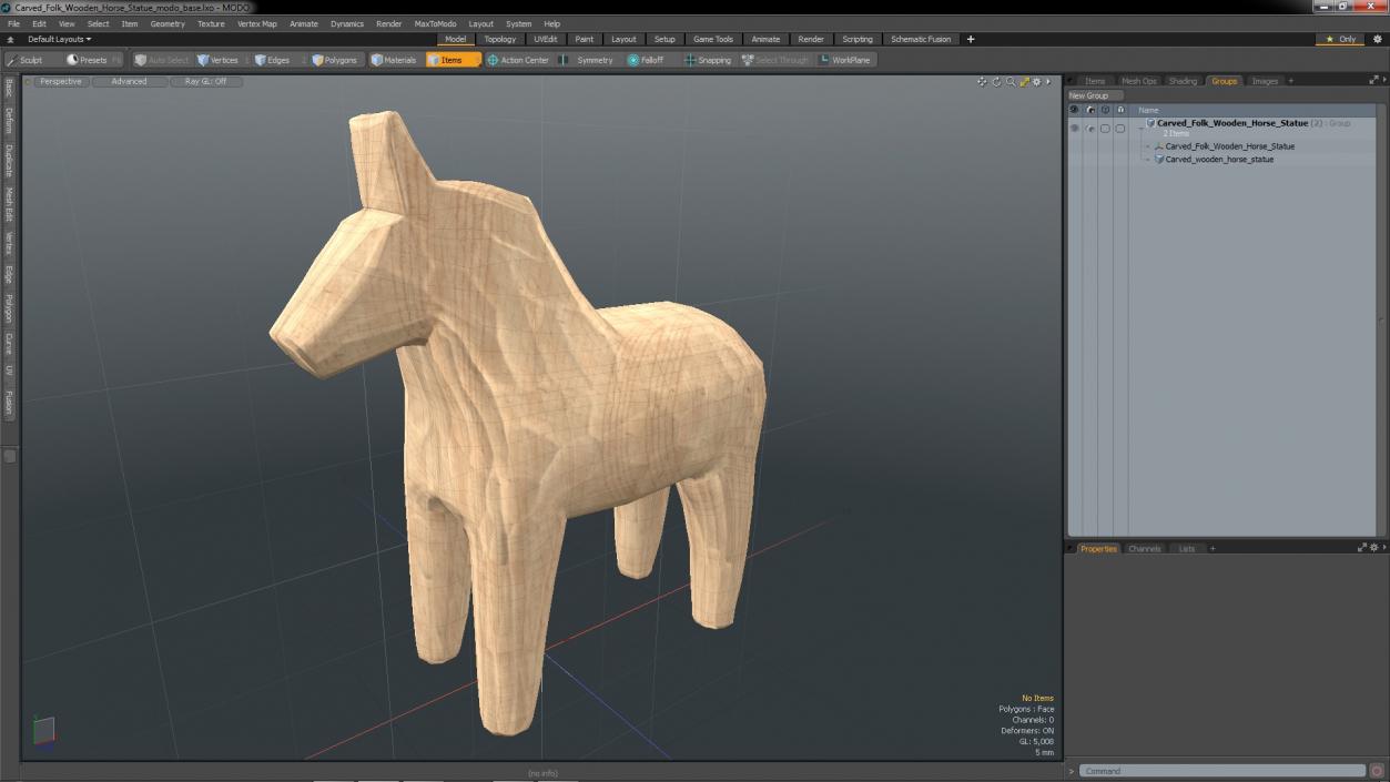 3D Carved Folk Wooden Horse Statue