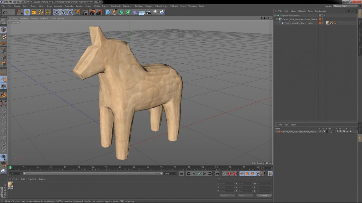 3D Carved Folk Wooden Horse Statue