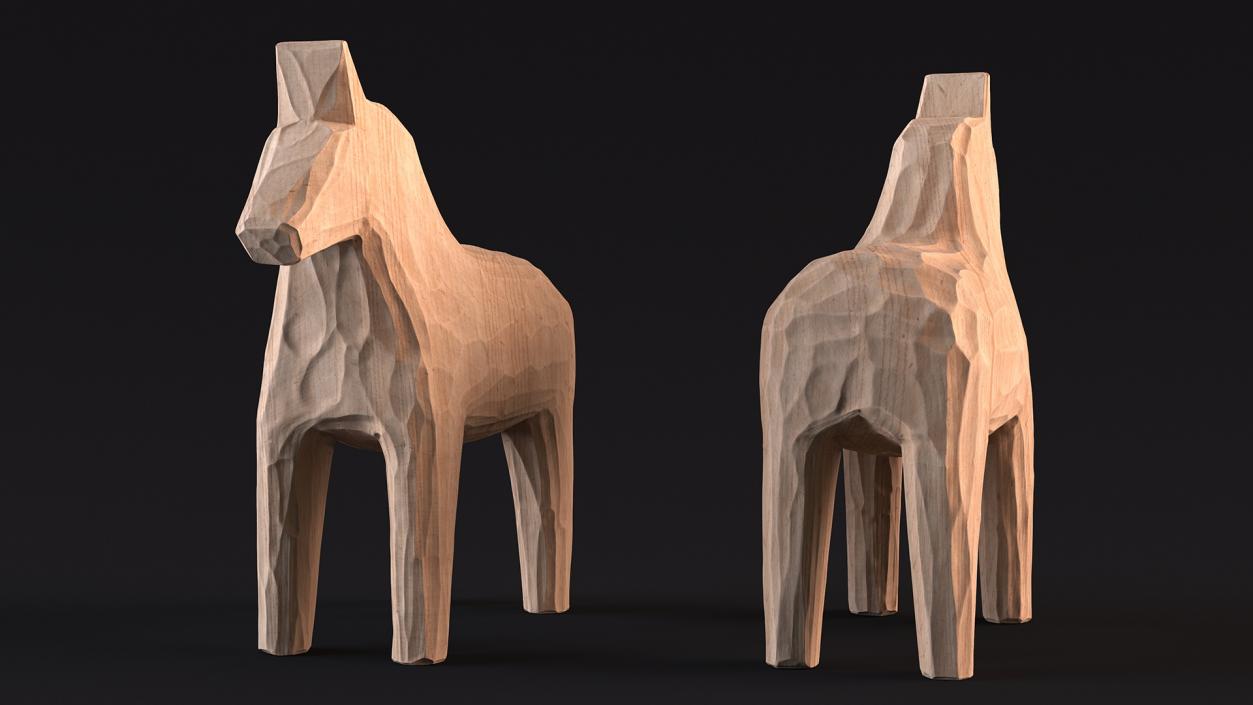 3D Carved Folk Wooden Horse Statue