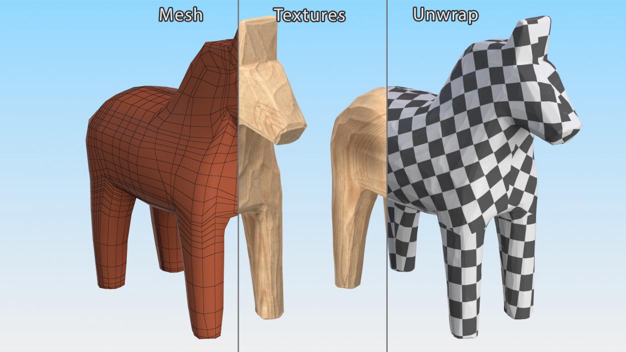 3D Carved Folk Wooden Horse Statue