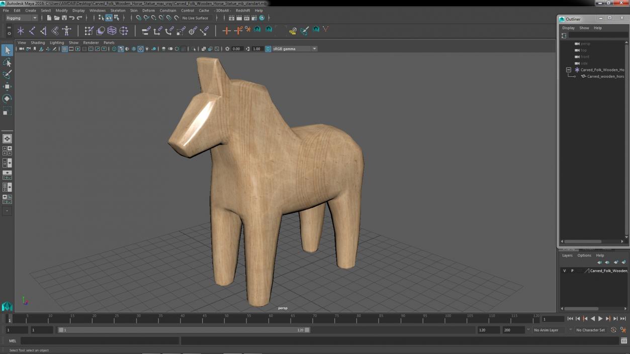 3D Carved Folk Wooden Horse Statue