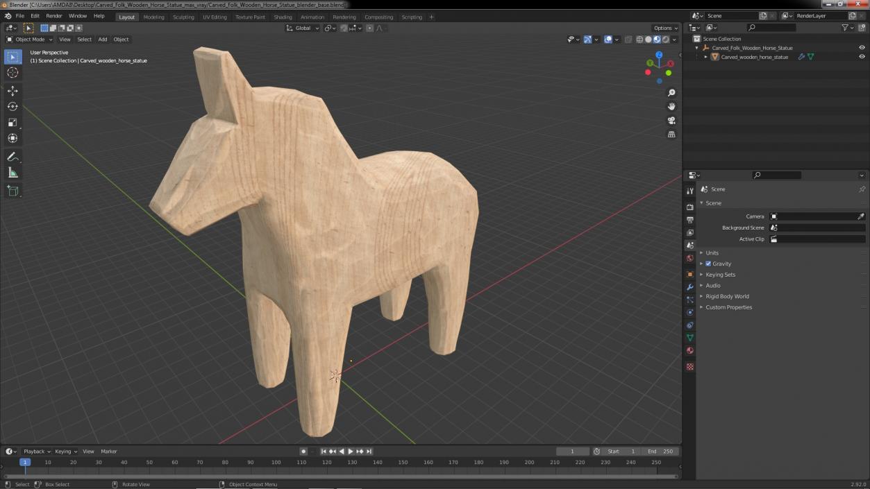 3D Carved Folk Wooden Horse Statue