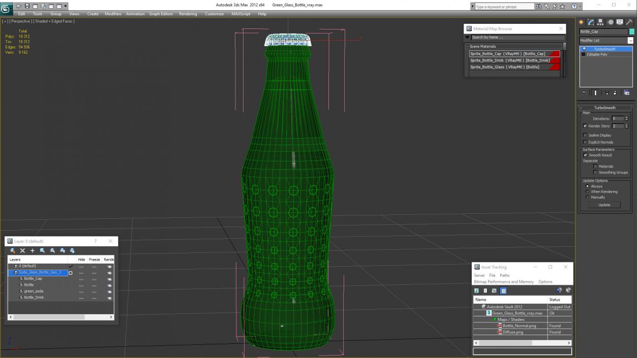 3D Green Glass Bottle model