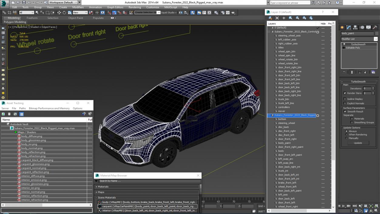 Subaru Forester 2022 Black Rigged for Maya 3D