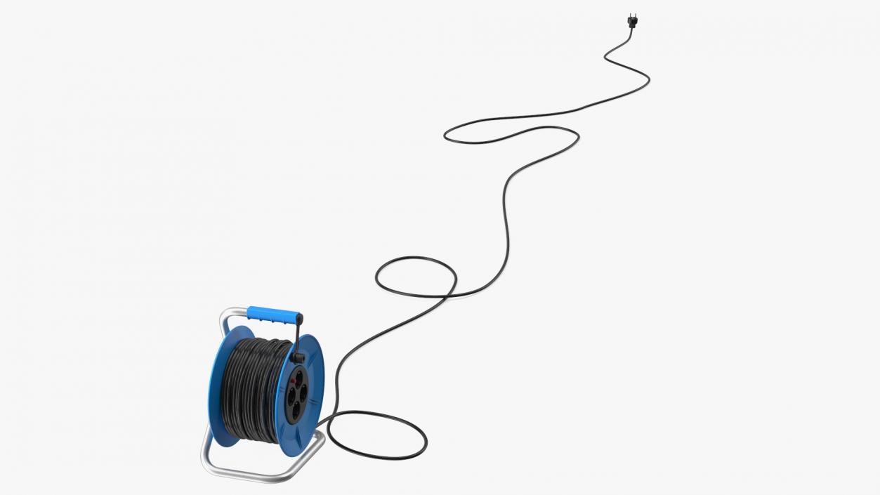 Unfolded Power Cable Reel with CEE 7 Outlets 3D model