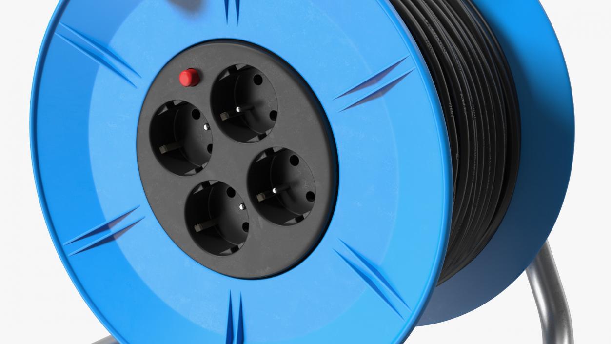 Unfolded Power Cable Reel with CEE 7 Outlets 3D model