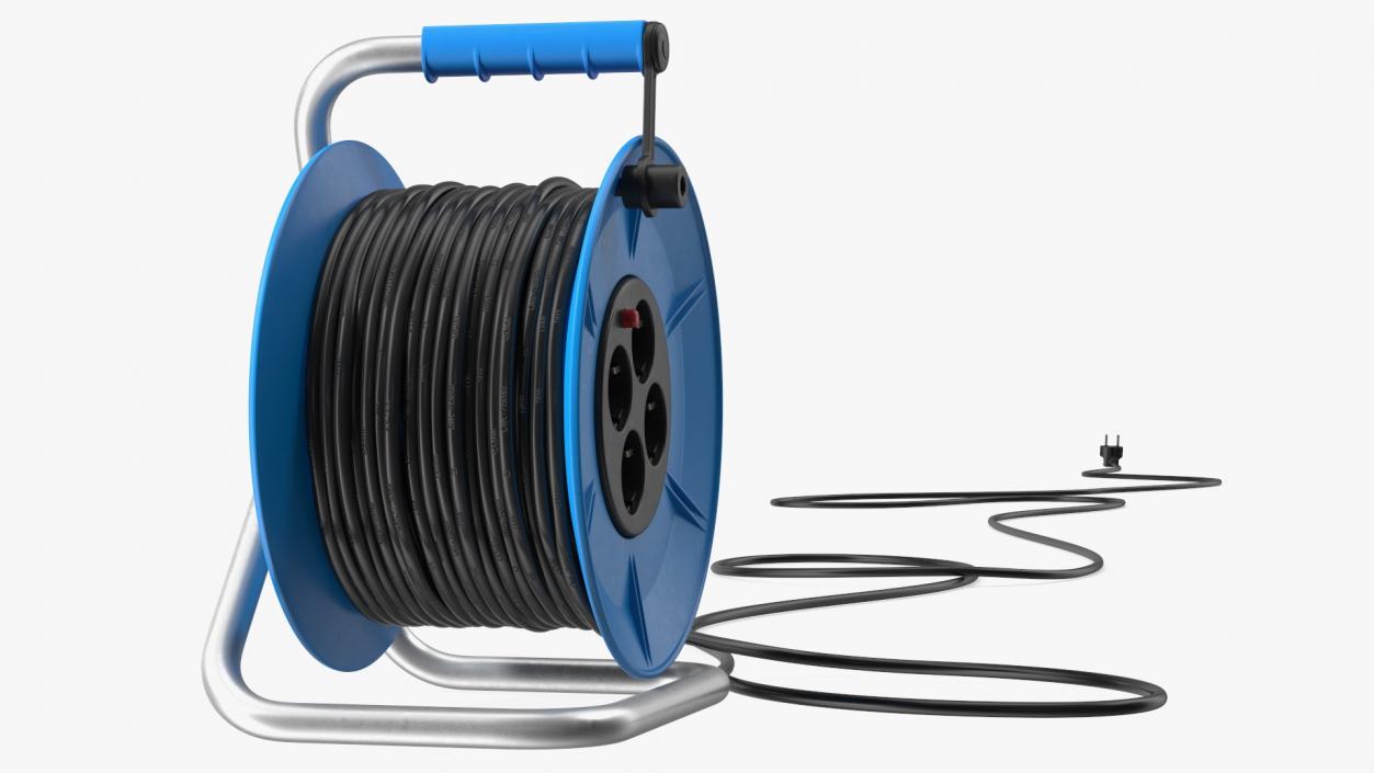 Unfolded Power Cable Reel with CEE 7 Outlets 3D model