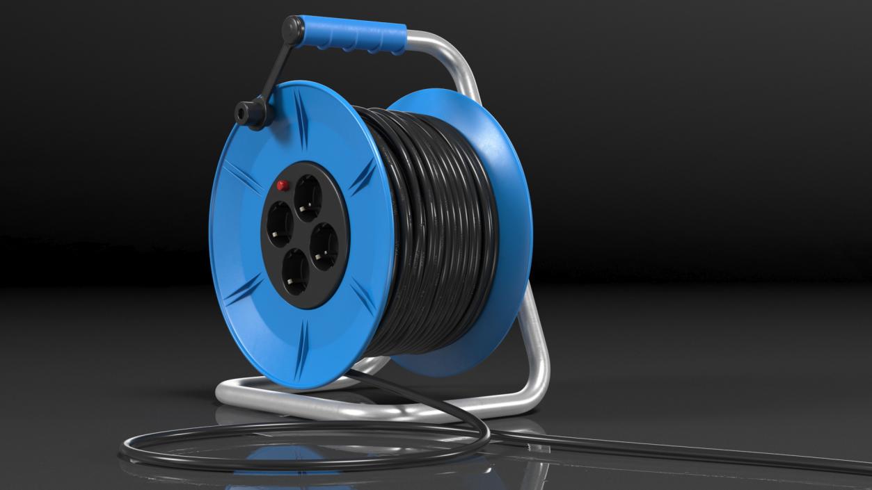 Unfolded Power Cable Reel with CEE 7 Outlets 3D model