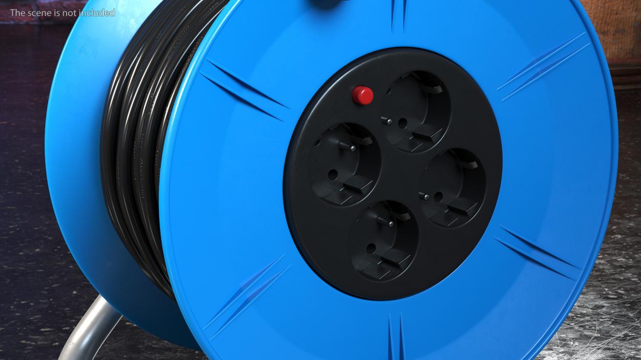 Unfolded Power Cable Reel with CEE 7 Outlets 3D model