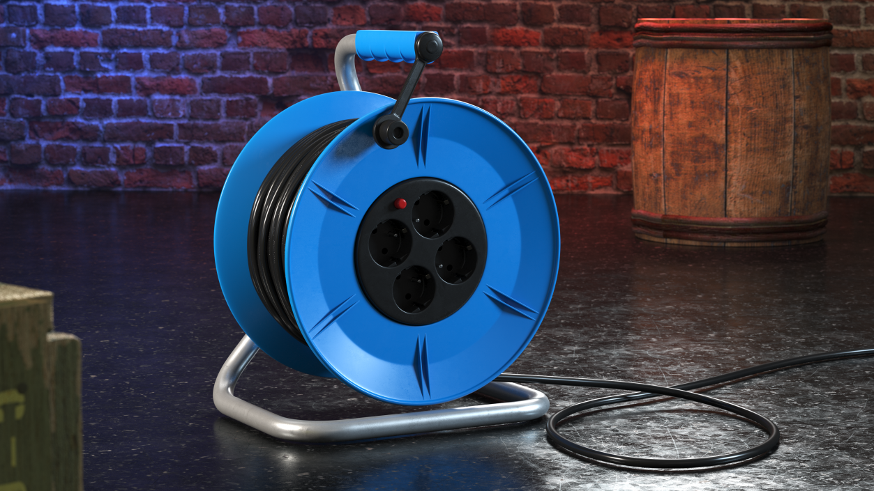 Unfolded Power Cable Reel with CEE 7 Outlets 3D model