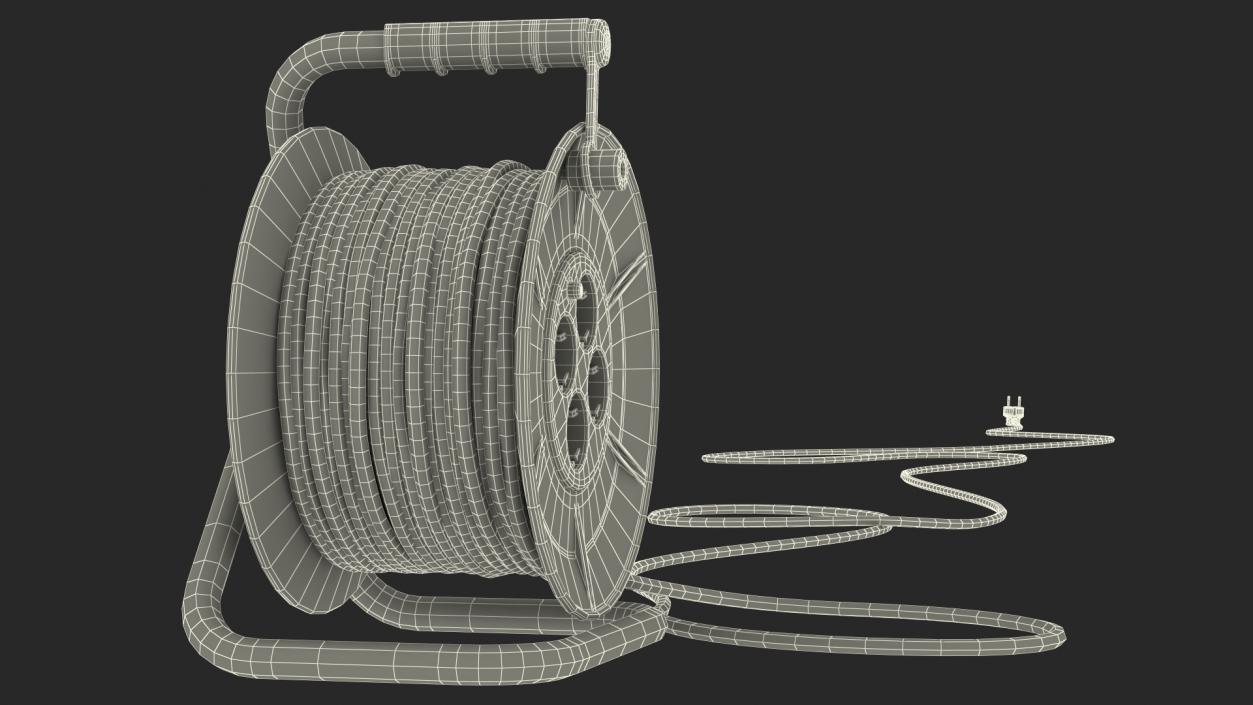 Unfolded Power Cable Reel with CEE 7 Outlets 3D model