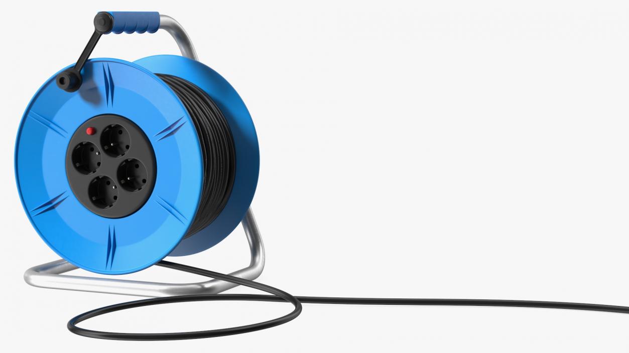 Unfolded Power Cable Reel with CEE 7 Outlets 3D model