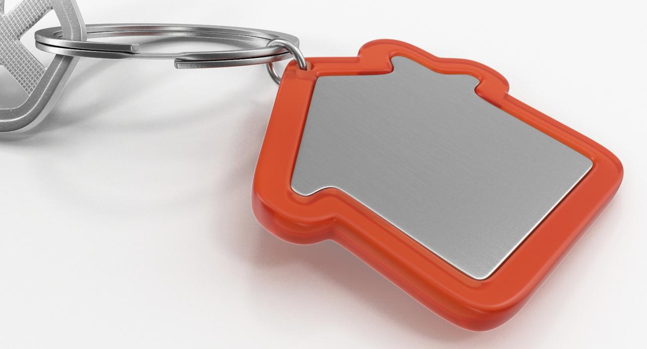 Door Key with Red House Shape Trinket 3D