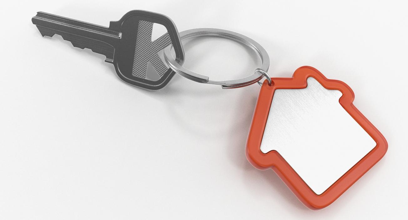 Door Key with Red House Shape Trinket 3D