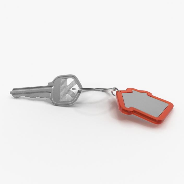 Door Key with Red House Shape Trinket 3D