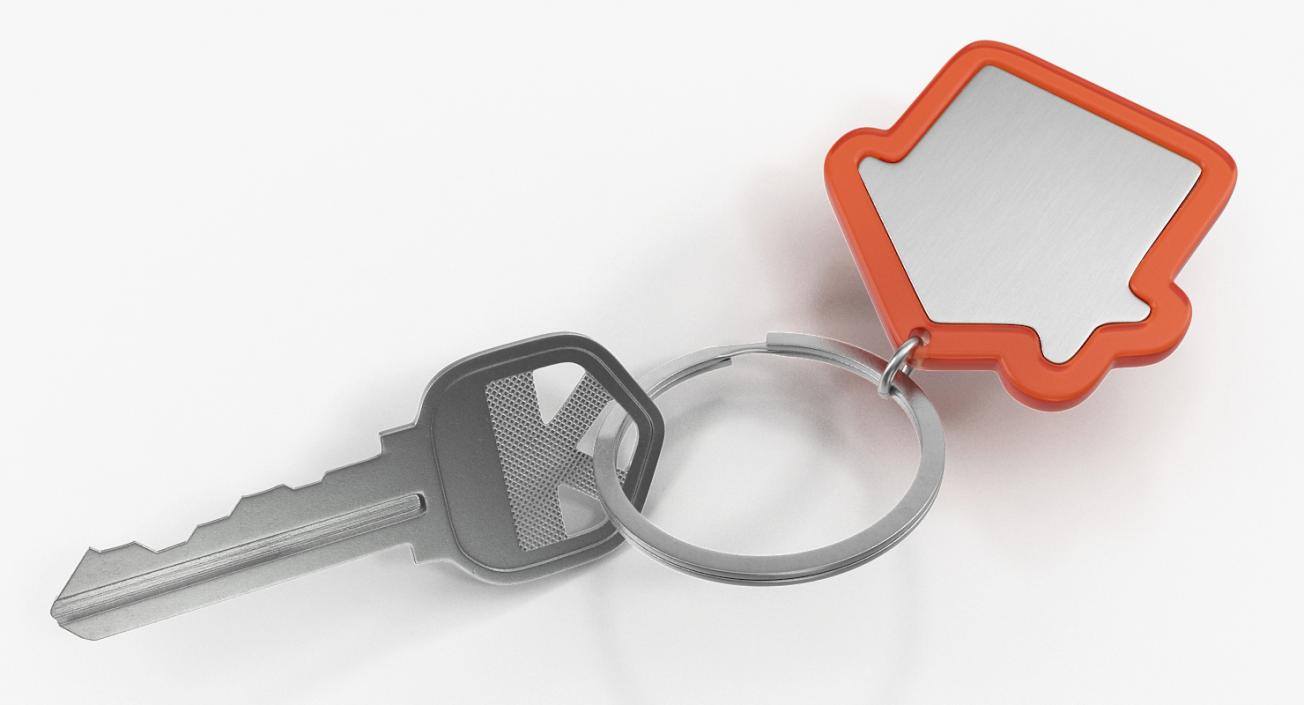 Door Key with Red House Shape Trinket 3D