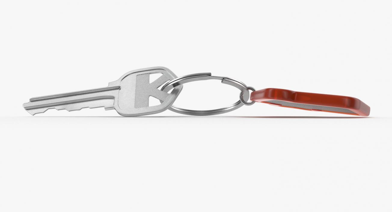 Door Key with Red House Shape Trinket 3D