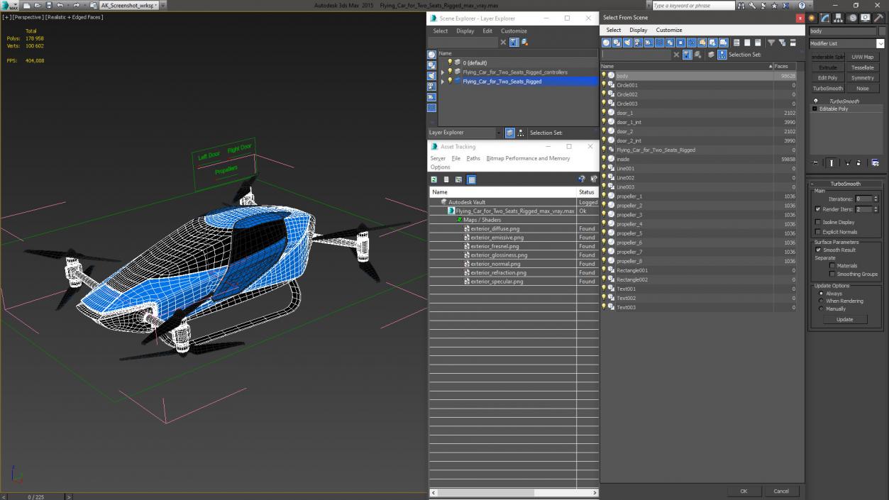 3D Flying Car for Two Seats Rigged