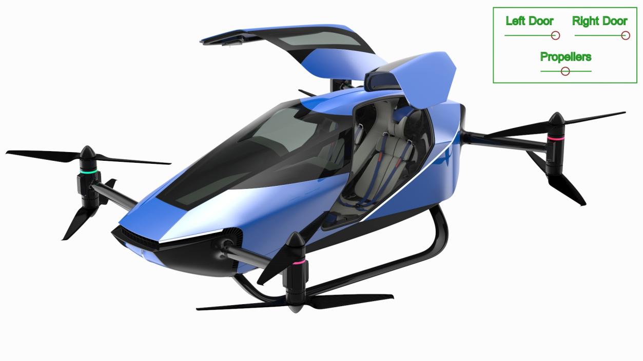 3D Flying Car for Two Seats Rigged