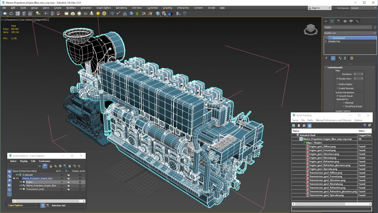 3D Marine Propulsion Engine Blue 2