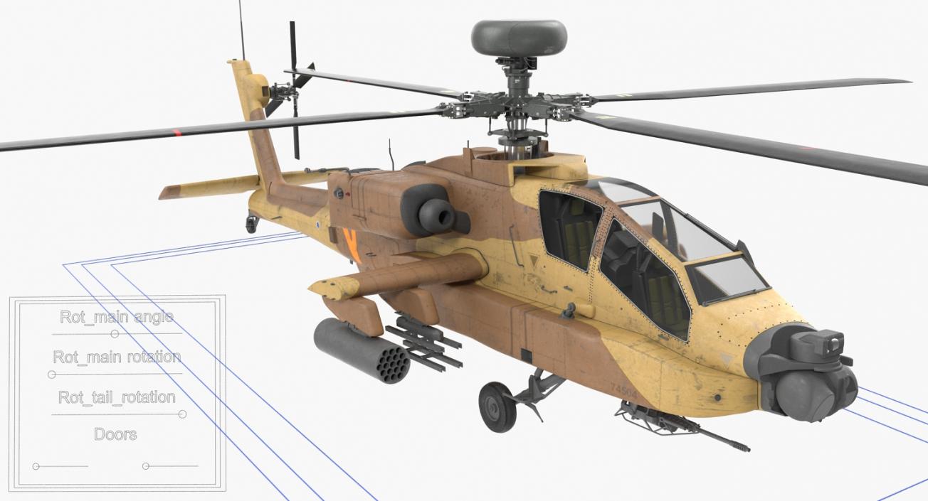 3D model AH-64D Apache Longbow Israel Rigged