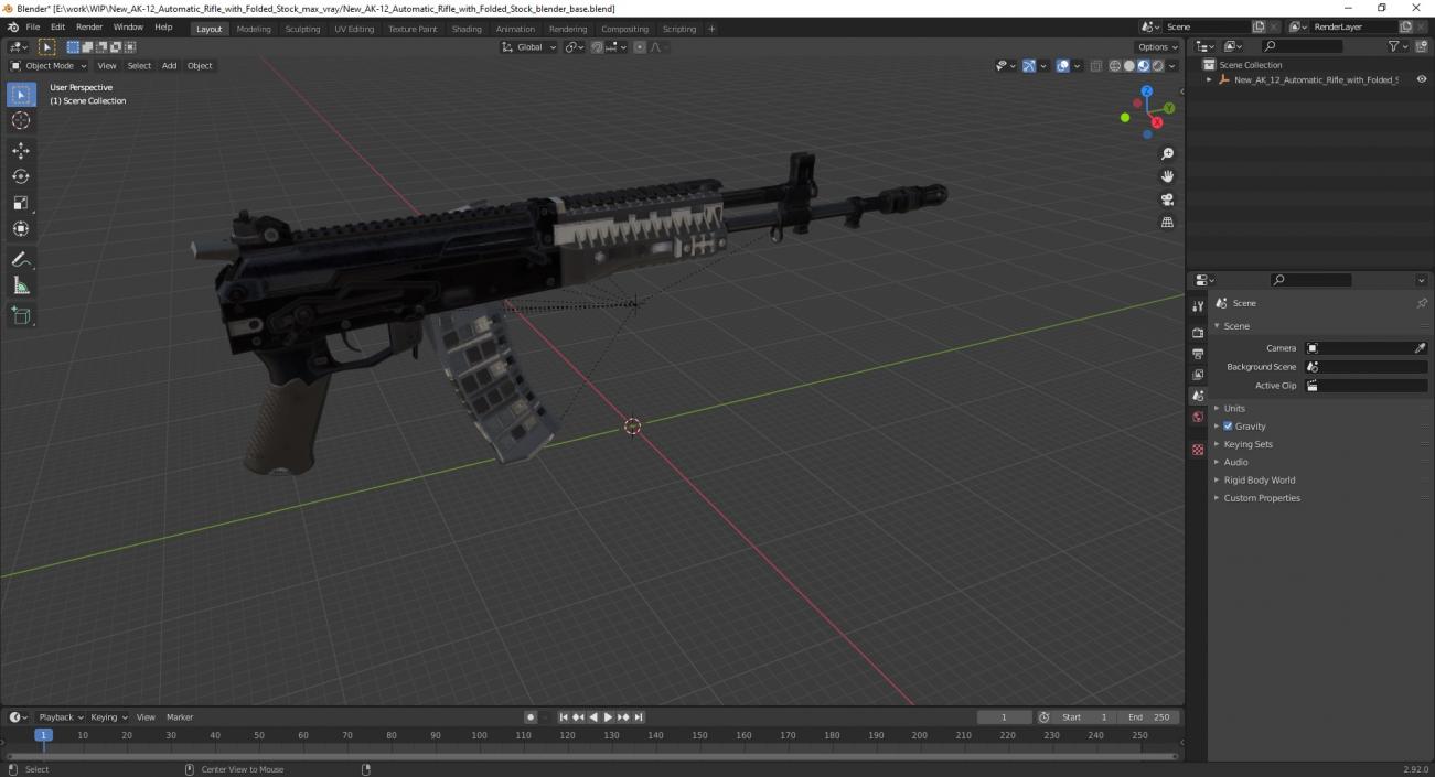 3D New AK-12 Automatic Rifle with Folded Stock model