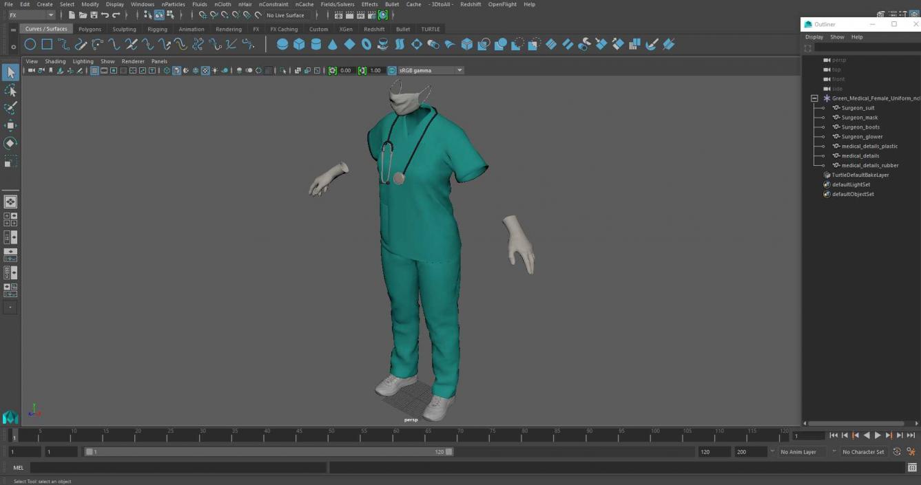 3D Green Medical Female Uniform model