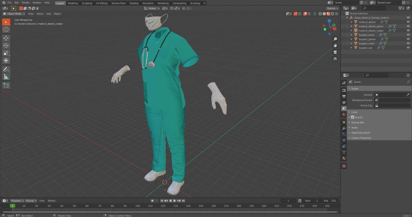 3D Green Medical Female Uniform model